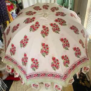 Sombrilla Grande de Algodón Hecha a Mano con Estampado Bagru, Sombrilla de Jardín para Decoración de Jardín, Parasol para Decoración de Bodas - Product Image 4