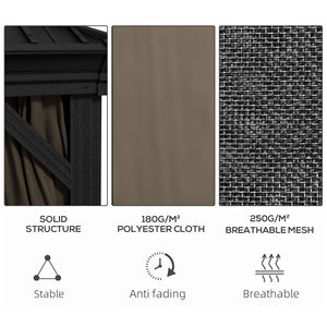 Elegante Gazebo 10x10 con Tetto Rigido, Tende e Zanzariere, Doppio Tetto in Metallo, Telaio in Alluminio con Ganci, Marrone Scuro per Giardino e Patio, Dimensioni 3x4 - Product Image 5