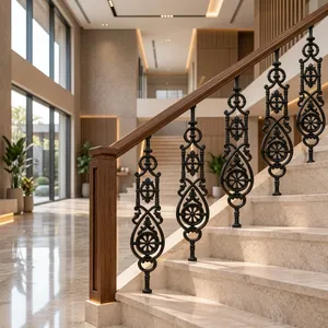 European Style Wrought Iron <b>Stair</b> Railing <b>Handrail</b> Ornate Cast Metal Baluster Spindle Indoor Staircase - Product Image 5