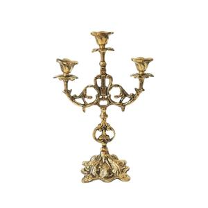 Bougeoir vintage à 3 bras, couleur or, fait à la main, bougeoir de mariage d'église, fournitures de table - Product Image 1