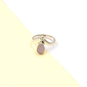 Handmade Pink Chalcedony <b>Statement</b> <b>Ring</b> – Pear Gemstone <b>Ring</b> 6x8mm Checker Cut, Silver Plated Boho Pink <b>Ring</b>, Nickel Free Brass - Product Image 4