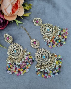 Heavy Choker Necklace With Earrings & Mang Tika Traditional Bridal <b>Wedding</b> <b>Accessories</b> Set for Women Ethnic Jewellery Wholesaler - Product Image 3