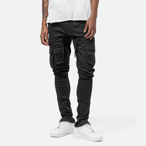 Men High Stretch Skinny Cargo Pants Multi Pocket Solid Color Casual Work Outdoor <b>Jogger</b> Trousers <b>Slim</b> Fit OEM Service - Product Image 5