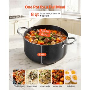 Pentola in Alluminio Antiaderente da 8 Qt con Coperchio in Vetro, Senza PFOA e PFAS, Compatibile con Fornelli a Gas e a Induzione per Ristoranti - Product Image 5