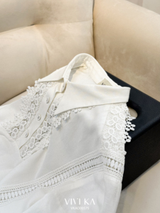 Women's <b>Linen</b> Ivory Lace Patchwork Long Sleeve Blouse Vintage Collared Loose Fit Shirt Elegant Floral Crochet <b>Top</b> KEIRA - Product Image 6