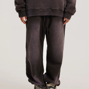 Pantalon de jogging de luxe délavé avec logo personnalisé, coupe ample, en molleton bouclette, teint en pièce, pour homme - Product Image 6