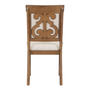 Traditional Wooden Dining <b>Chair</b> with <b>Linen</b> Upholstery and Carved Back Design - Product Image 4