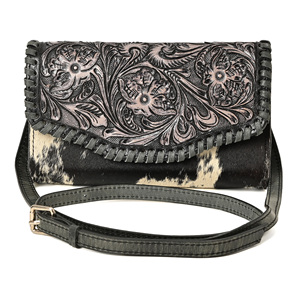 Hand Tooled Leather Cowhide Crossbody Bag for Women Western Floral Hair <b>On</b> Hide Shoulder Purse - Product Image 1