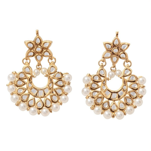 Fashion Chandelier Earrings-Golden Kundan Chandbali - Product Image 2