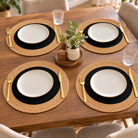 Set de table rond en jute fait main de style bohème, noir, pour la décoration de table, destiné aux détaillants et aux magasins de décoration intérieure