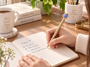 Stylo bille en métal créatif avec globe rotatif, stylo porte-bonheur fantaisie, cadeau de bureau, conçu avec un globe 3D rotatif - Product Image 3