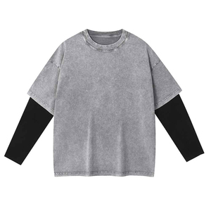 T-shirt violet oversize pour homme, col rond, manches courtes, bordure contrastante, couleur unie, coton tricoté, style streetwear, coupe décontractée - Product Image 4