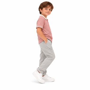 Polo côtelé rose poudré pour garçons, col contrastant blanc, manches courtes, décontracté, en coton, haut tendance pour l'été - Product Image 2