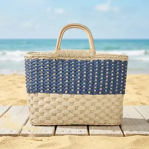 High Demand Jute Woven Women's Fashion Handbag Premium <b>Snake</b> Skin Texture Paper Lined Double Handles Chain Strap 2-2.9L Capacity - Product Image 3