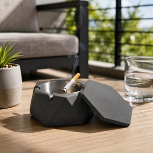 Minimalist Stainless Steel Desktop <b>Ashtray</b> Hexagonal Shape Modern Design for Home Use - Product Image 1