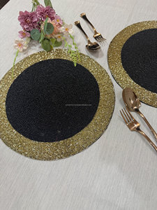 Gold Rimmed Black <b>Beaded</b> <b>Placemat</b> Round Table Decor Boutique Wholesale Artistry By PR India Manufacturer Premium Quality - Product Image 3