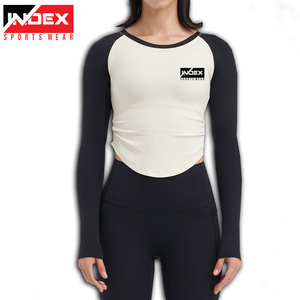 INDEX Women's Raglan Sleeve Sporty Top Long Sleeve O-Neck Slim Fit Breathable Knitted Spandex Polyester Solid Color Front <b>Logo</b> - Product Image 3