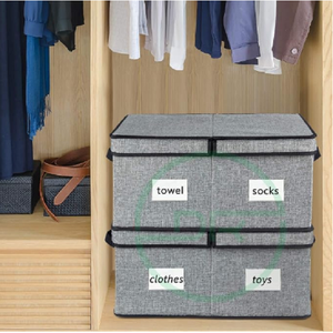 Linen Fabric Organizer Box Foldable Storage <b>Bin</b> with Lid and Handles for Wardrobe Laundry Books and Toys - Product Image 4