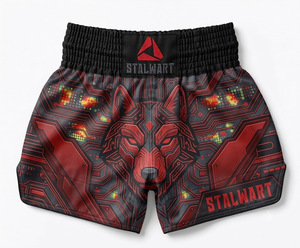 Shorts de boxe MMA Stalwart, design Cyber Wolf rouge, polyester et coton durables, protection personnalisée, équipement d'entraînement toutes saisons - Product Image 1