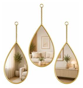 <b>Large</b> Glam Teardrop Wall Mirror Set of 3 Hanging Decorative Mirrors Gold <b>Black</b> <b>Framed</b> Pendant Mirrors for Living Room Bedroom - Product Image 1