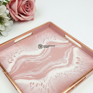 Plateau minimaliste en marbre rose avec bord doré |   Plateau décoratif élégant, plateau minimaliste en marbre rose avec bord doré |   Décoration élégante - Product Image 4