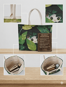 Bolsa de Lona de Algodón con Estampados de Animales, Cierre de Cremallera, Asa de Cinta de Algodón, Logotipo Personalizado, para Playa, Aire Libre, Compras, Estilo Urbano - Product Image 4