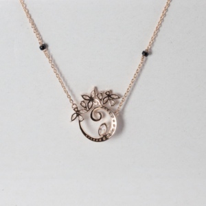 Collar con Colgante de Diamante en Forma de Hoja Marquise en Oro Rosa, Cadena Clásica Mangalsutra con Cuentas Negras en Espiral, Joyería Fina, Regalo de Boda para Mujer - Product Image 3