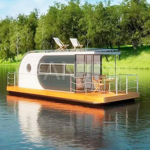 Chine maison d'eau préfabriquée conteneur solaire ponton hangar à bateaux kit péniche coque en aluminium <span class=keywords><strong>hôtel</strong></span> flottant <span class=keywords><strong>de</strong></span> luxe avec moteur - Product Image 1