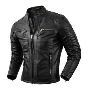 Veste en cuir de haute qualité pour homme, col montant, style punk - Product Image 6