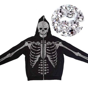 Personnalisé nouveau élégant imprimé brodé Stonewashed strass hiver hommes pleine fermeture éclair thermique à capuche 100% coton coupe ample - Product Image 1