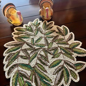 Handmade Beaded <b>Table</b> Mat Leaf Design Luxury Decorative Placemat Custom Bead Embroidery <b>Table</b> <b>Runner</b> Mat Craftera Exports - Product Image 3