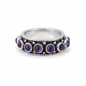 Anillo de Amatista Natural con Banda Completa de Plata de Ley 925, Minimalista, Oxidado, Hecho a Mano, Joyería de Piedras Preciosas, Regalo para Mujer - Product Image 1