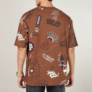 Camiseta Gráfica de Algodón para Hombre, Estilo Casual de Verano, Color Marrón, Estampado de Grafiti, Estilo Urbano, Hip Hop, Marca Personalizada - Product Image 3