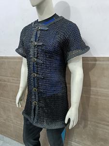 Camisa de malla metálica hecha a mano con ribete de cuero, manga corta, armadura de acero dulce para recreación histórica de caballero, unisex, para adultos - Product Image 3