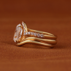 2.50 Carat Oval Cut Lab Grown Diamond Engagement Ring Matching 14k Solid Gold Two Curved eternity Wedding Band Bridal Ringset - Product Image 3