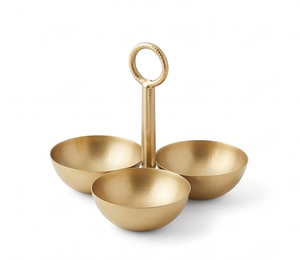 Service de table en métal doré de qualité supérieure à 3 compartiments avec poignée en anneau, design minimaliste fait main, idéal pour servir les aliments et offrir en cadeau - Product Image 1
