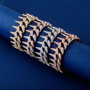 Pulsera Cubana Personalizada con Púas, Chapada en Oro Sólido, con Diamantes Cultivados en Laboratorio, Estilo Iced Out Bling para Hombre - Product Image 1