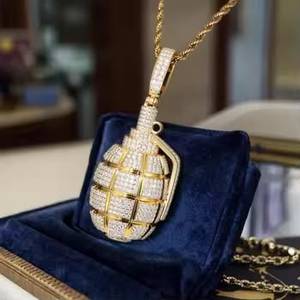 Colgante de Granada de Moissanita de Plata 925, Chapado en Oro, con Engaste de Garra, Estilo Hip Hop, Unisex, Joyería de Regalo - Product Image 1