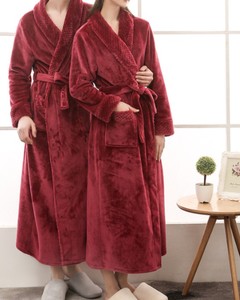Robe de nuit en flanelle douce et ample en tricot uni, grande taille, automne/hiver, pour hommes et femmes - Product Image 3