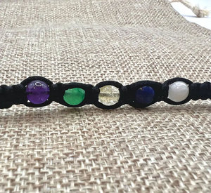 สร้อยข้อมือ 7 จักระ ทำมือด้วยเชือกถักสีดำ ประดับด้วยหินธรรมชาติ ปรับขนาดได้ สไตล์โบโฮ เครื่องประดับคริสตัลบำบัด สำหรับผู้หญิงและผู้ชาย - Product Image 3