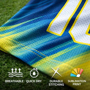 ผู้ผลิตชุดฟุตบอลแบบ OEM ตามสั่ง ผ้าโพลีเอสเตอร์ 100% ระบายอากาศ แห้งเร็ว พร้อมสกรีนชื่อและหมายเลขผู้เล่นตามแบบที่ต้องการ - Product Image 3