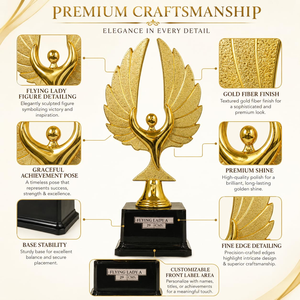 Trophée de luxe en forme d'aile dorée avec base noire – Statuette décorative haut de gamme pour événements et cérémonies - Product Image 3