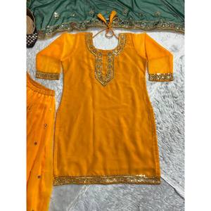 Conjunto de ropa de fiesta de diseñador para mujer Top Dhoti Falda Dupatta - Product Image 5