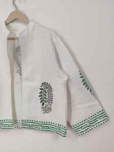 Chaqueta Floral Estampada a Mano, Chaqueta de Algodón con Flores Verdes, Abrigo Boho para Verano e Invierno - Product Image 4