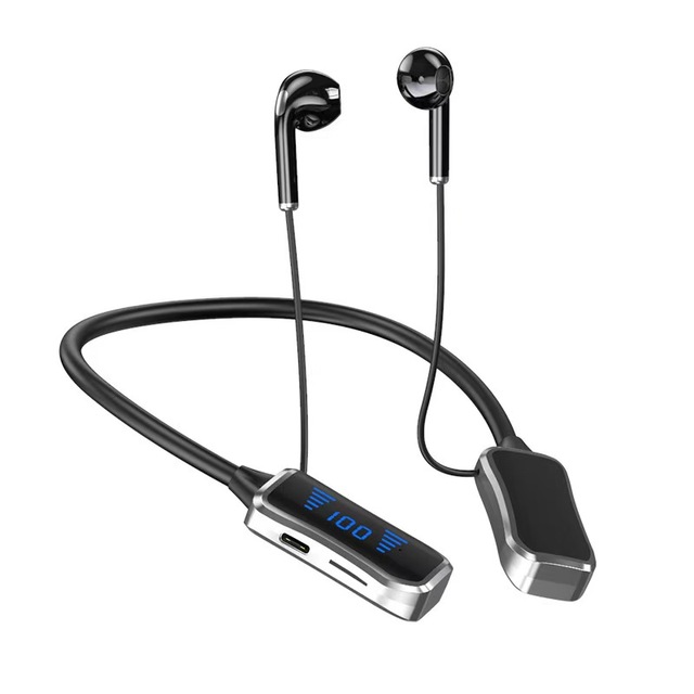 LED Digital Display Battery Wireless Stereo Sound Neckband Headsets for Sports Running Riding TF Card Slot JL Chipset