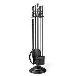 5-Piece <b>Fireplace</b> <b>Tool</b> <b>Set</b> with Poker Tongs Brush Shovel Round Stand - Product Image 3