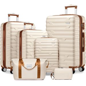 6-Piece Cream Luggage Set with Duffel Bags & Hardside Expandable <b>Suitcases</b> TSA <b>Lock</b> & Spinner Wheels - Product Image 1