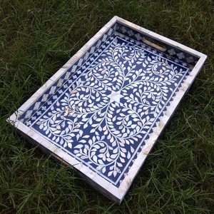 Bandeja de Servir con Incrustaciones de Hueso, Color Azul Rey, para Cocina y Hogar, de Primera Calidad - Product Image 1