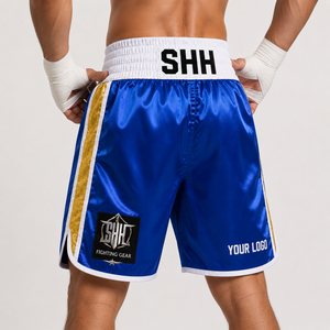 กางเกง MMA แบบสั่งทำพิเศษสำหรับผู้ชาย ผ้าโพลีเอสเตอร์ผสมสแปนเด็กซ์ กางเกงชกมวยแห้งเร็ว น้ำหนักเบา ยืดหยุ่น เหมาะสำหรับฝึกซ้อม MMA มวยไทย - Product Image 4