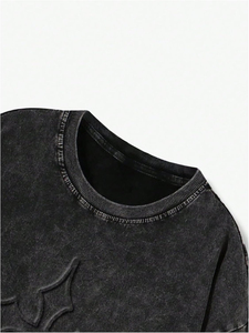 Embossed Logo OEM Ripped Stonewashed Distressed Hip Hop Plus Size Shirt Loose/Baggy Fit <b>Drop</b> Shoulder O Neck Streetwear - Product Image 3